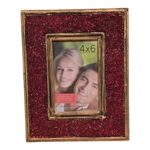 Pier 1 Red Beaded Gold Accent 4x6 Picture Frame Decor New‎